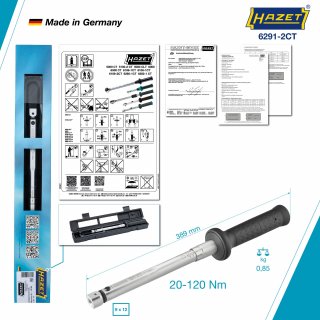 HAZET Drehmomentschlüssel 6291-2CT ∙ Drehmomentbereich min-max: 20 – 120 Nm ∙ Genauigkeit: 2% ∙ 9 x 12 mm Einsteck-Vierkant hohl Bild 3