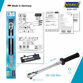 HAZET Drehmomentschlüssel mit DAkkS-Kalibrierschein 6121-1CTCAL ∙ Drehmomentbereich min-max: 20 – 120 Nm ∙ Genauigkeit: 2% ∙ 1/2 Bild 8