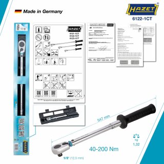 HAZET Drehmomentschlüssel mit DAkkS-Kalibrierschein 6122-1CTCAL ∙ Drehmomentbereich min-max: 40 – 200 Nm ∙ Genauigkeit: 2% ∙ 1/2 Bild 8