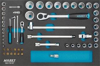 HAZET Steckschlüssel Satz 163-118/57 ∙ 1/2 Zoll (12,5 mm) Vierkant hohl | 1/4 Zoll (6,3 mm) Vierkant hohl ∙ Innen Sechskant Profi Bild 3