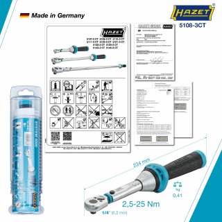 HAZET Drehmomentschlüssel 5108-3CT ∙ Drehmomentbereich min-max: 2.5 – 25 Nm ∙ Genauigkeit: 3% ∙ 1/4 Zoll (6,3 mm) Vierkant massi Bild 3