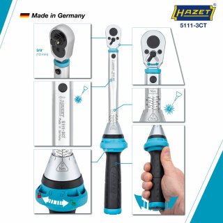 HAZET Drehmomentschlüssel 5111-3CT ∙ Drehmomentbereich min-max: 20 – 120 Nm ∙ Genauigkeit: 3% ∙ 3/8 Zoll (10 mm) Vierkant massiv Bild 2