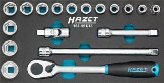 HAZET Steckschlüssel Satz 163-191/18 ∙ 1/2 Zoll (12,5 mm) Vierkant hohl ∙ Außen Sechskant-Tractionsprofil ∙ 18-teilig ∙ 10 – 27 Bild 1