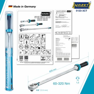 HAZET Drehmomentschlüssel 5123-3CT ∙ Drehmomentbereich min-max: 60 – 320 Nm ∙ Genauigkeit: 3% ∙ 1/2 Zoll (12,5 mm) Vierkant mass Bild 3