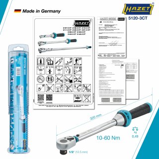 HAZET Drehmomentschlüssel 5120-3CT ∙ Drehmomentbereich min-max: 10 – 60 Nm ∙ Genauigkeit: 3% ∙ 1/2 Zoll (12,5 mm) Vierkant massi Bild 3