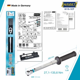 HAZET Drehmomentschlüssel ∙ US-STANDARD 6115-1CT ∙ Drehmomentbereich min-max: 27.1 – 135.6 Nm ∙ lbf min-max: 20 – 100 lbf.ft  ∙  Bild 3