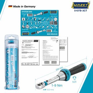 HAZET Drehmomentschlüssel mit Bit-Umschaltknarre 5107B-3CT ∙ Drehmomentbereich min-max: 1 – 9 Nm ∙ Genauigkeit: 4% ∙ 1/4 Zoll (6 Bild 4