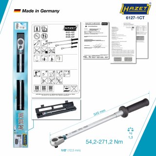 HAZET Drehmomentschlüssel ∙ US-STANDARD 6127-1CT ∙ Drehmomentbereich min-max: 54.2 – 271.2 Nm ∙ lbf min-max: 40 – 200 lbf.ft  ∙  Bild 3