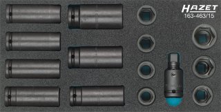 Schlag-, Maschinenschrauber Steckschlüsseleinsatz Satz 163-463/15 ∙ 1/2 Zoll (12,5 mm) Vierkant hohl Bild 1