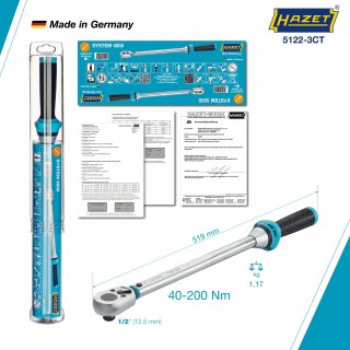 HAZET Drehmomentschlüssel 5122-3CT ∙ Drehmomentbereich min-max: 40 – 200 Nm ∙ Genauigkeit: 3% ∙ 1/2 Zoll (12,5 mm) Vierkant mass Bild 3