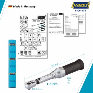 HAZET Drehmomentschlüssel 6106-1CT ∙ Drehmomentbereich min-max: 1 – 6 Nm ∙ Genauigkeit: 4% ∙ 1/4 Zoll (6,3 mm) Vierkant massiv ∙ Bild 5