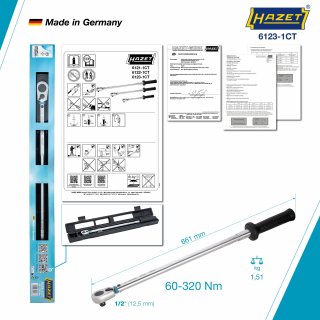 HAZET Drehmomentschlüssel mit DAkkS-Kalibrierschein 6123-1CTCAL ∙ Drehmomentbereich min-max: 60 – 320 Nm ∙ Genauigkeit: 2% ∙ 1/2 Bild 8