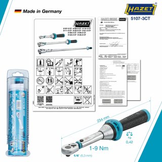 HAZET Drehmomentschlüssel 5107-3CT ∙ Drehmomentbereich min-max: 1 – 9 Nm ∙ Genauigkeit: 4% ∙ 1/4 Zoll (6,3 mm) Vierkant massiv ∙ Bild 4