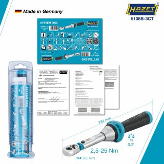 HAZET Drehmomentschlüssel mit Bit-Umschaltknarre 5108B-3CT ∙ Drehmomentbereich min-max: 2.5 – 25 Nm ∙ Genauigkeit: 3% ∙ 1/4 Zoll Bild 4