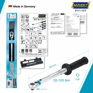 HAZET Drehmomentschlüssel mit DAkkS-Kalibrierschein 6111-1CTCAL ∙ Drehmomentbereich min-max: 20 – 120 Nm ∙ Genauigkeit: 2% ∙ 3/8 Bild 5