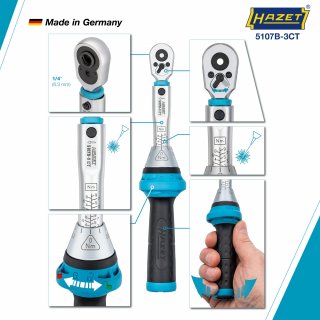 HAZET Drehmomentschlüssel mit Bit-Umschaltknarre 5107B-3CT ∙ Drehmomentbereich min-max: 1 – 9 Nm ∙ Genauigkeit: 4% ∙ 1/4 Zoll (6 Bild 3