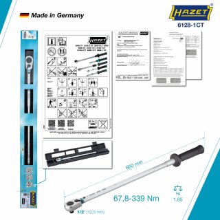 HAZET Drehmomentschlüssel ∙ US-STANDARD 6128-1CT ∙ Drehmomentbereich min-max: 67.8 – 339 Nm ∙ lbf min-max: 50 – 250 lbf.ft  ∙ Ge Bild 3