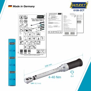 HAZET Drehmomentschlüssel 6109-2CT ∙ Drehmomentbereich min-max: 4 – 40 Nm ∙ Genauigkeit: 2% ∙ 1/4 Zoll (6,3 mm) Vierkant massiv  Bild 3