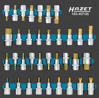 HAZET Schraubendreher-Steckschlüsseleinsatz Satz 163-407/35 ∙ 1/2 Zoll (12,5 mm) Vierkant hohl ∙ Innen Sechskant Profil | Innen V