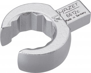 HAZET Einsteck-Ringschlüssel ∙ offen 6612C-21 ∙ 9 x 12 mm Einsteck-Vierkant massiv ∙ Außen Doppelsechskant Profil ∙ SW 21 mm