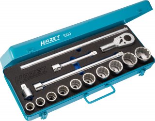 HAZET Steckschlüssel Satz 1000Z ∙ 3/4 Zoll (20 mm) Vierkant hohl ∙ Außen Doppelsechskant Profil ∙ 15-teilig ∙ 22 ∙ 24 ∙ 27 ∙ 30 