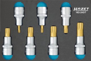 HAZET Schraubendreher-Steckschlüsseleinsatz Satz ∙ XZN 163-243/7 ∙ 1/2 Zoll (12,5 mm) Vierkant hohl ∙ Innen Vielzahn Profil XZN 